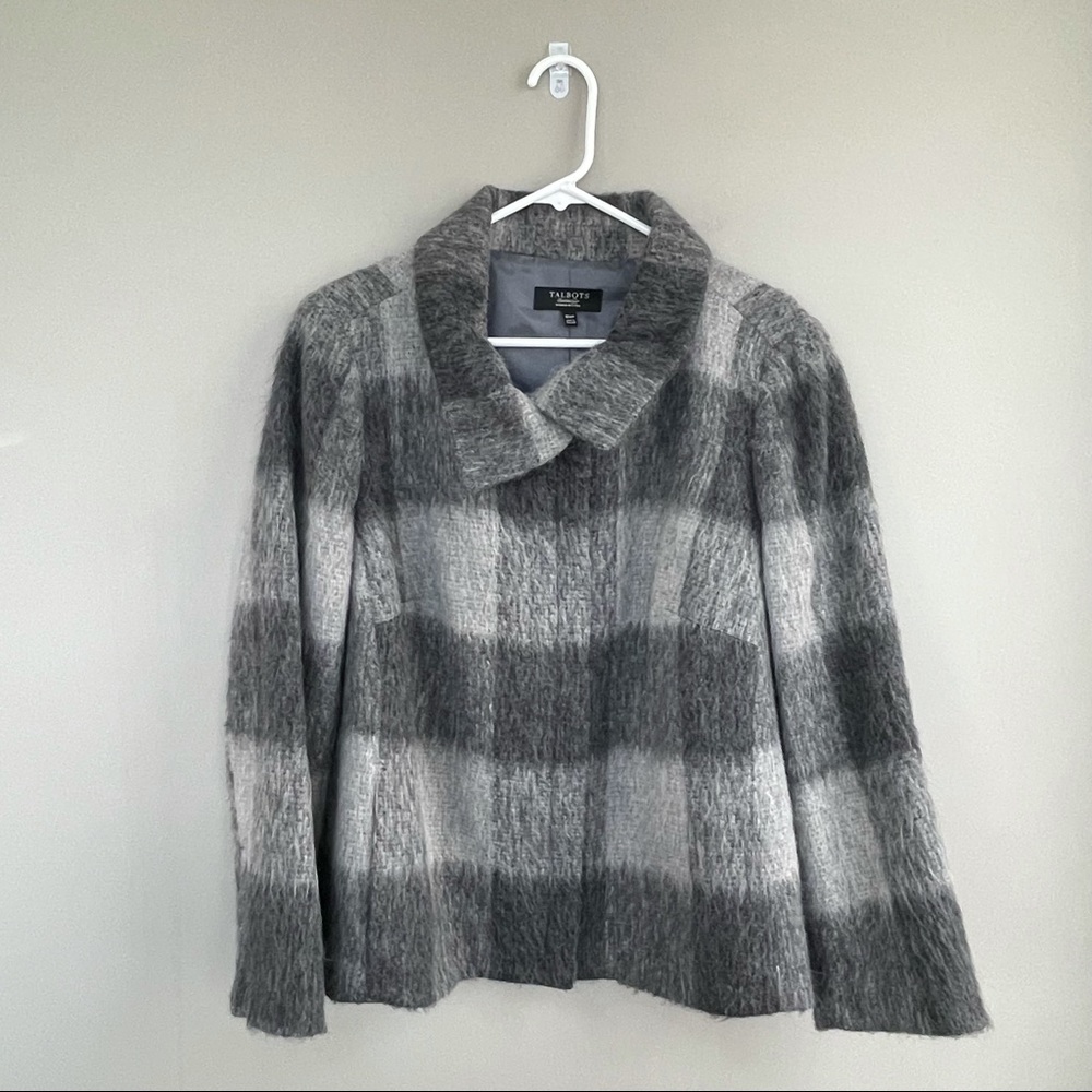Talbots Wool Alpaca Blend Gray Checkered Jacket 16WP